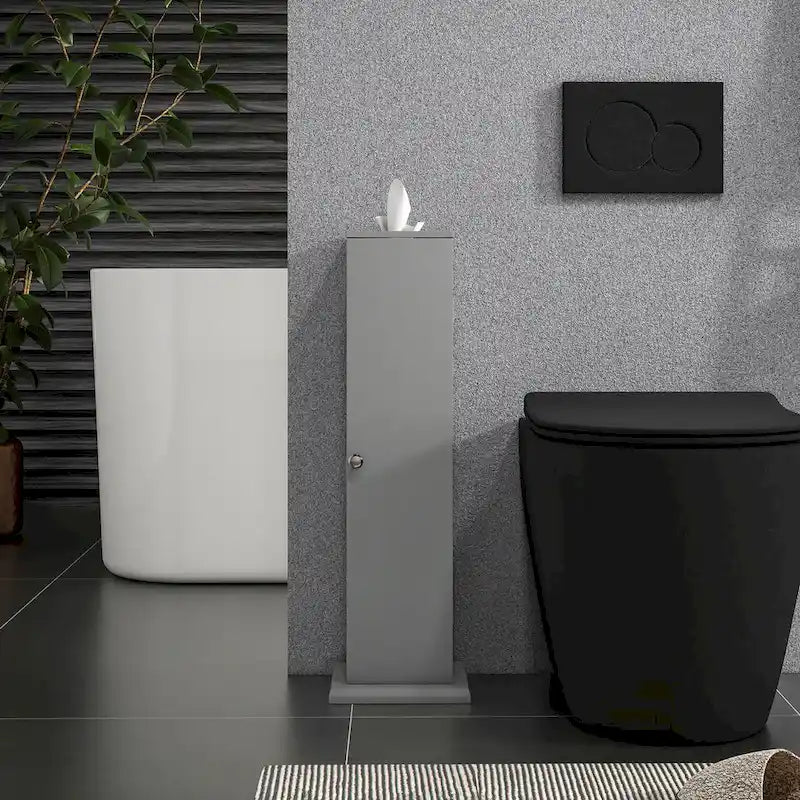 Mobiletto per carta igienica, piccolo mobiletto angolare da bagno da pavimento con ante e ripiani, sottile organizer contenitore da bagno