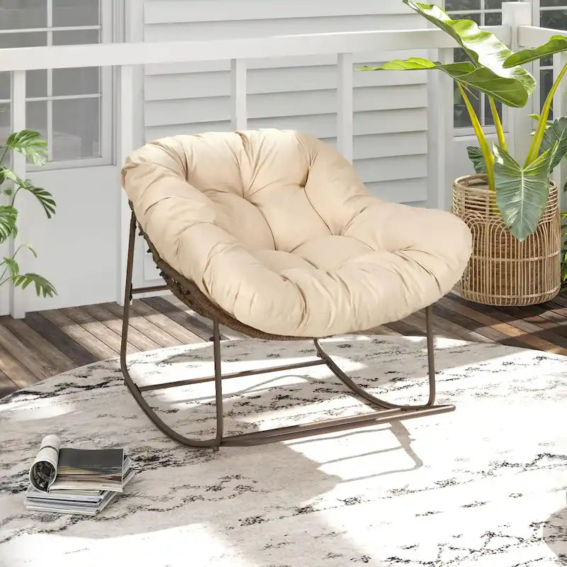 Schaukelnder Papasan-Sessel für die Terrasse, übergroßer Outdoor-Korbsessel mit Polster