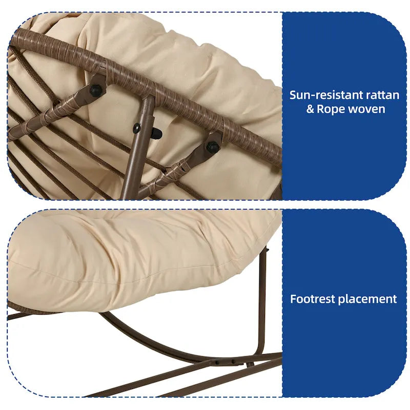 Schaukelnder Papasan-Sessel für die Terrasse, übergroßer Outdoor-Korbsessel mit Polster