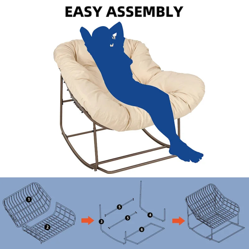 Schaukelnder Papasan-Sessel für die Terrasse, übergroßer Outdoor-Korbsessel mit Polster