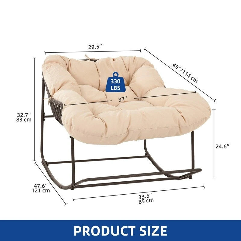 Schaukelnder Papasan-Sessel für die Terrasse, übergroßer Outdoor-Korbsessel mit Polster